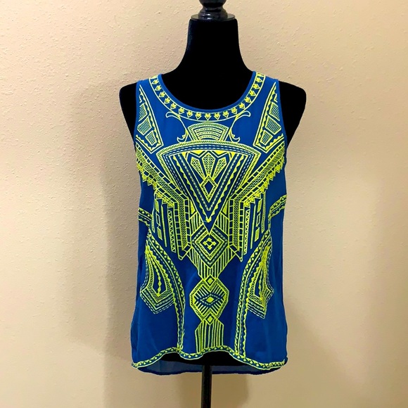 Ya Los Angeles Tops - YA brand. Sleeveless blue blouse with yellow embroidery. Size Medium.